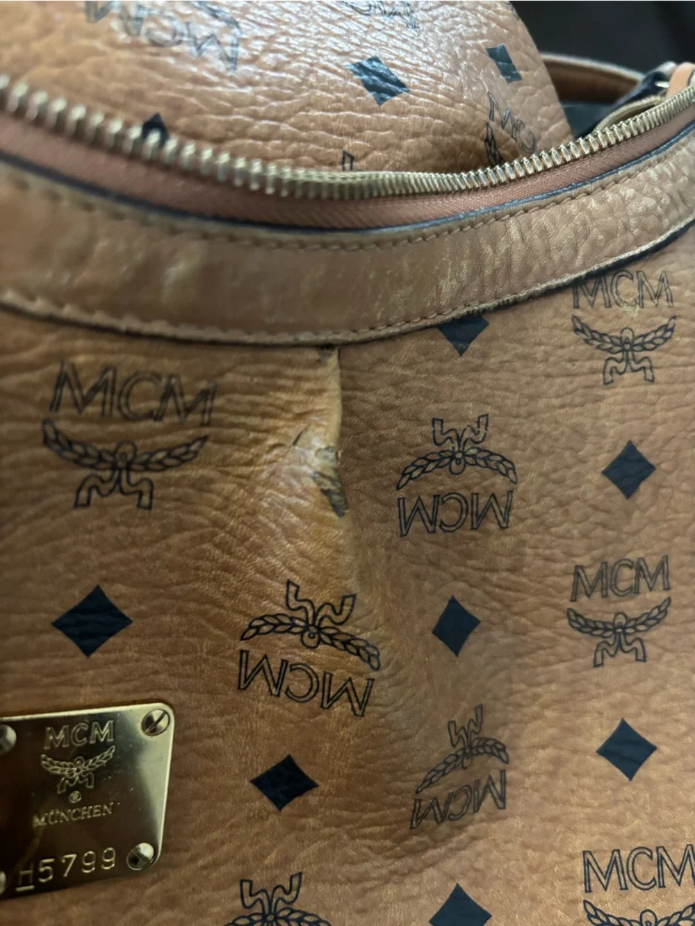 MCM Cognac Visetos Monogram Hobo Shoulder Bag